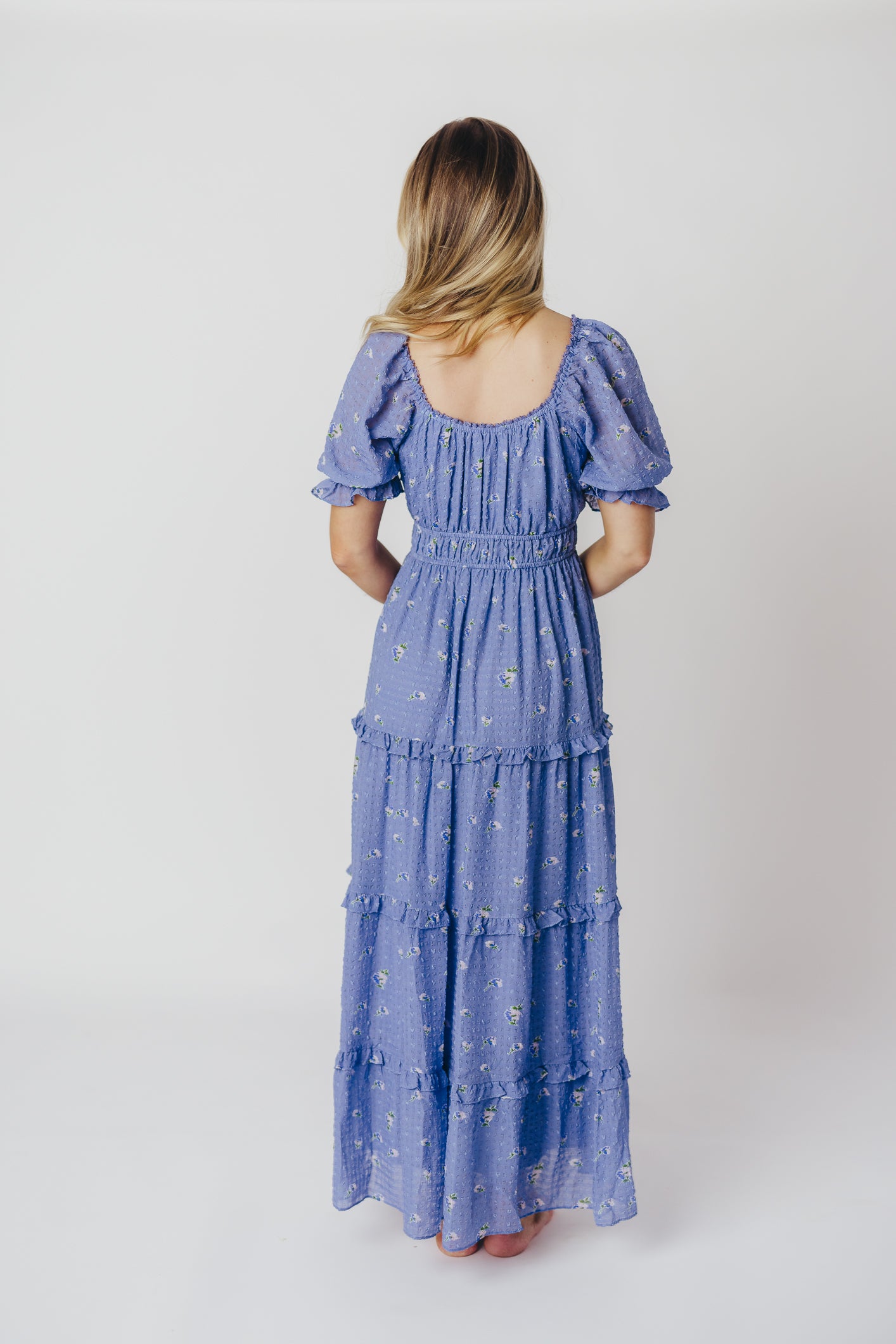 ASTR Kimmy Tiered Maxi Dress in Iris Blue Floral