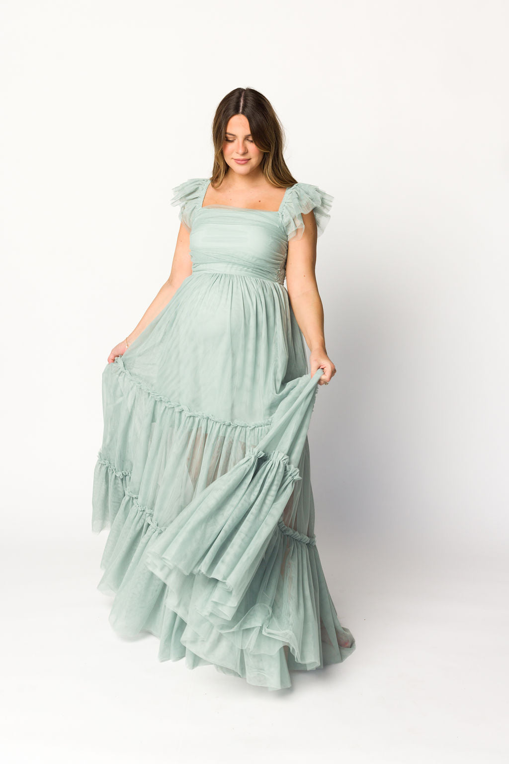 Bella Tiered Tulle Maxi Dress in Sage - Bump Friendly & Inclusive Sizing (S-3XL)