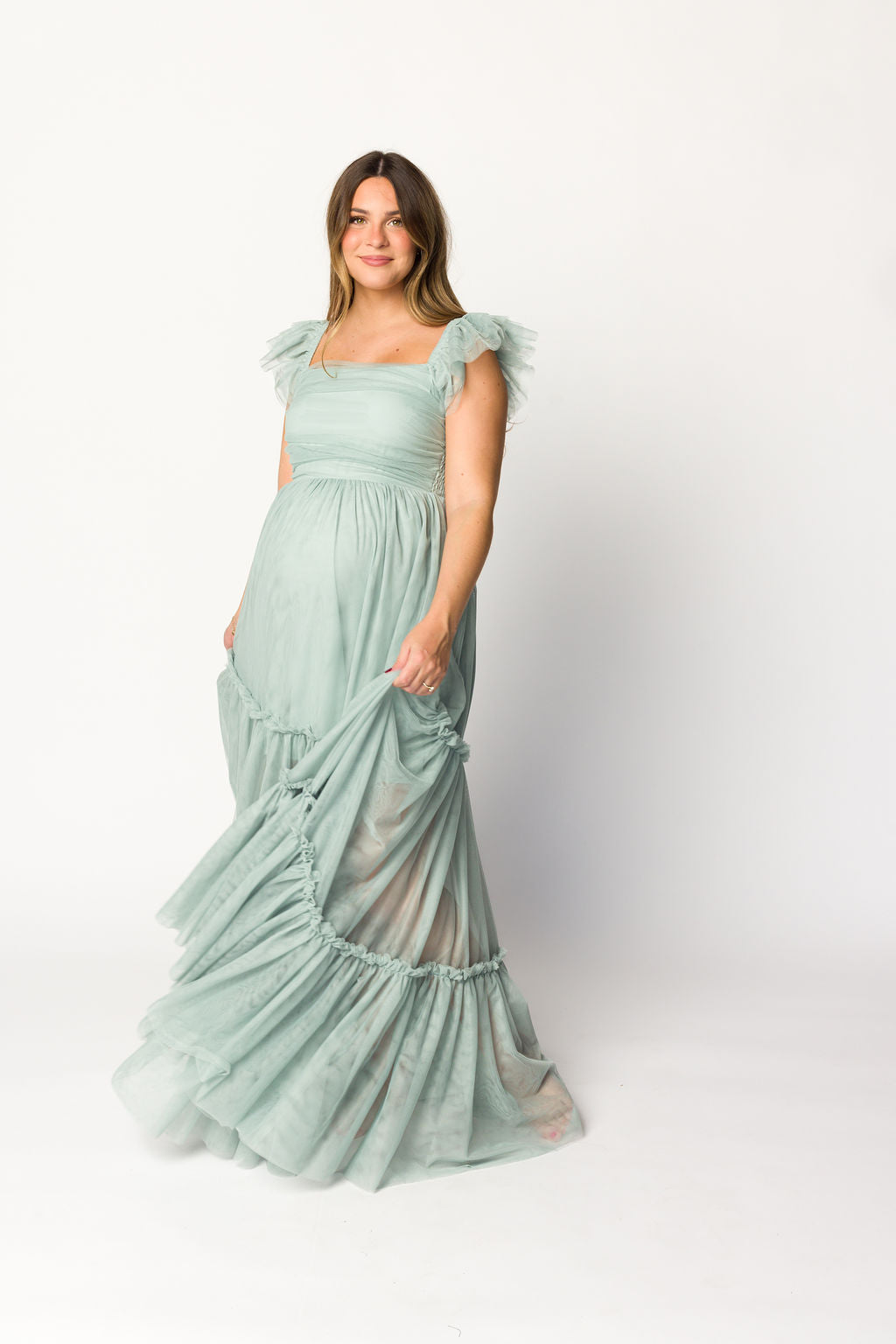 Bella Tiered Tulle Maxi Dress in Sage - Bump Friendly & Inclusive Sizing (S-3XL)