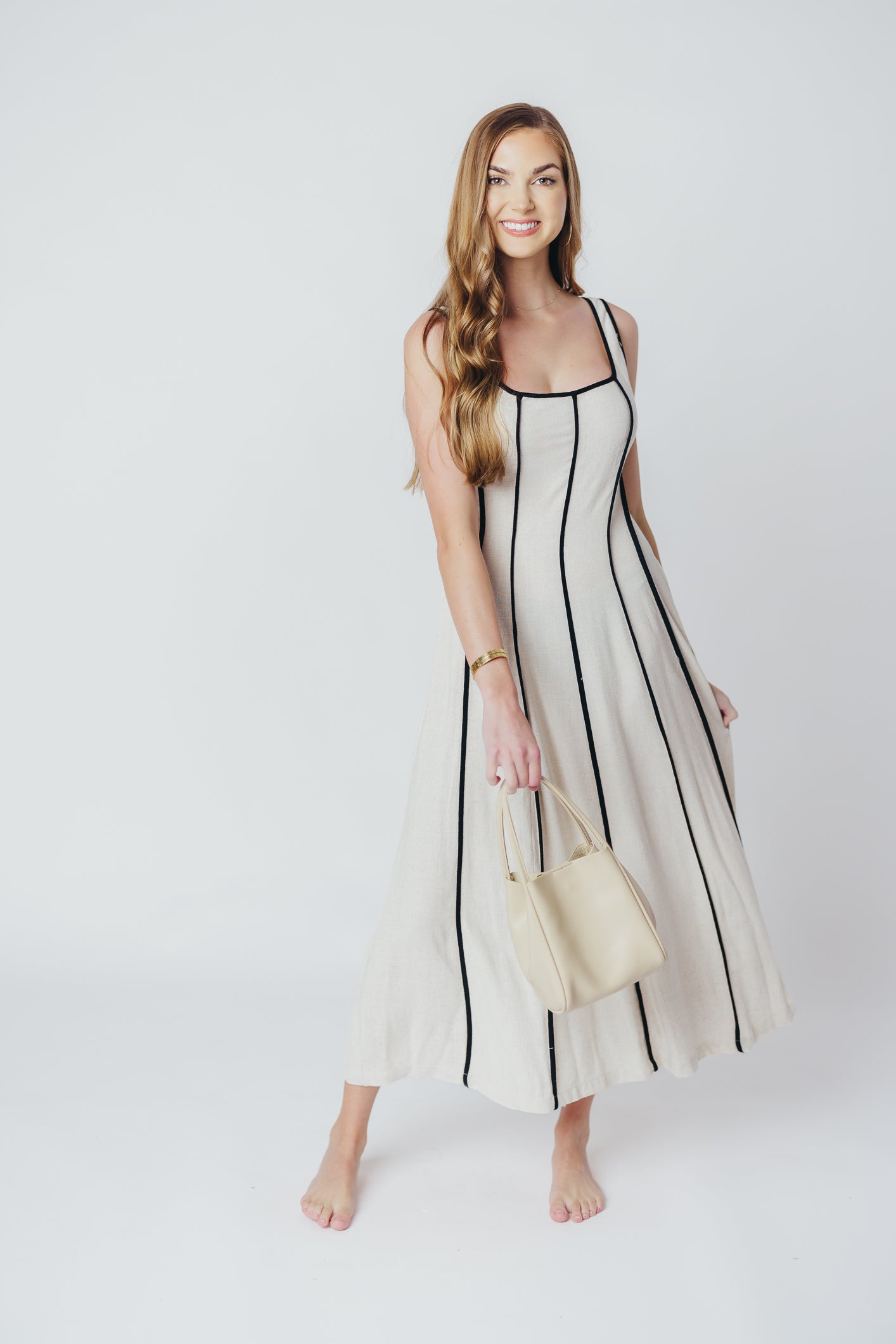 Liza Linen-Blend Midi Dress in Natural