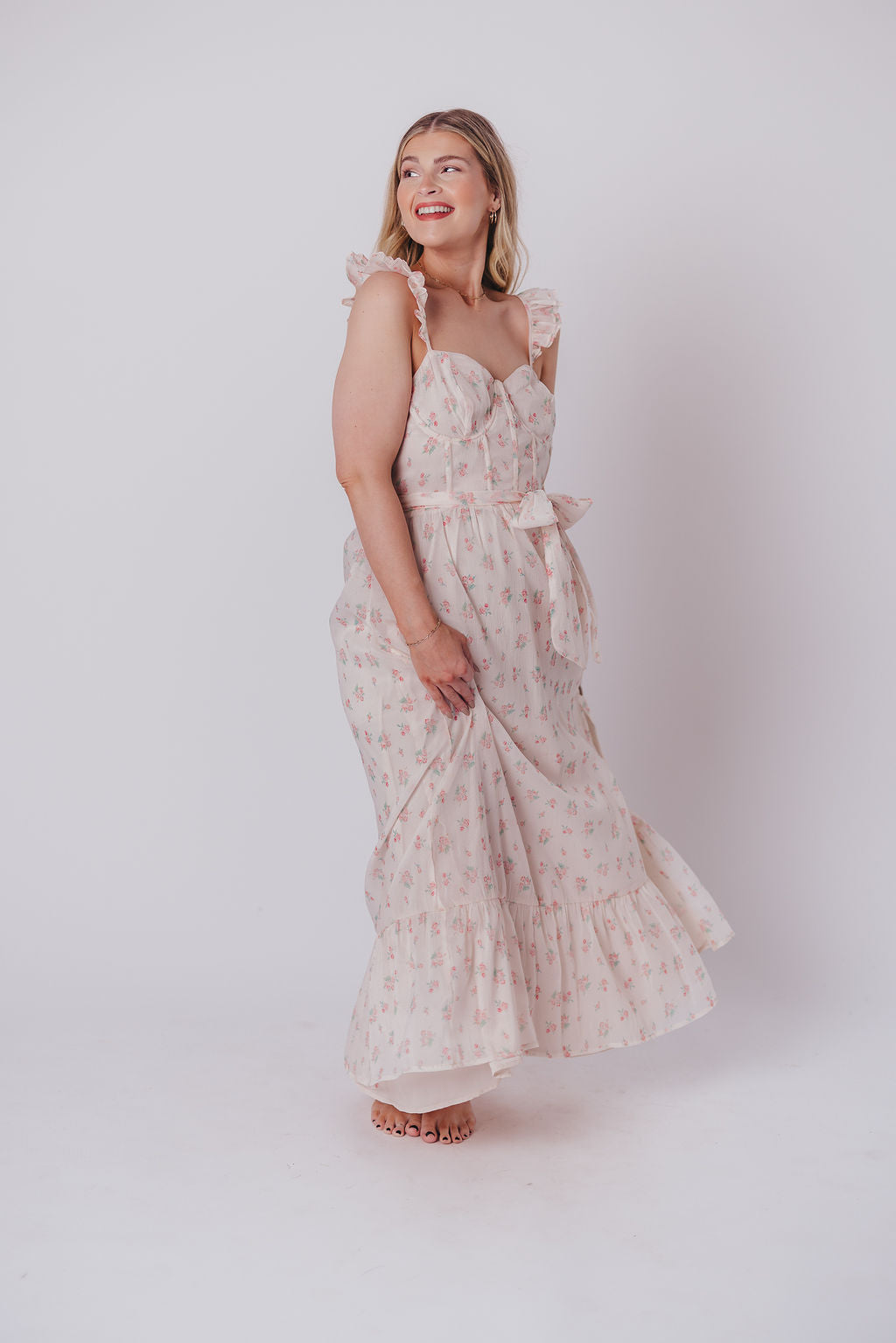 Rosamund Bustier-Style Maxi Dress in Blush Pink Floral -Inclusive Sizing (S-3XL)