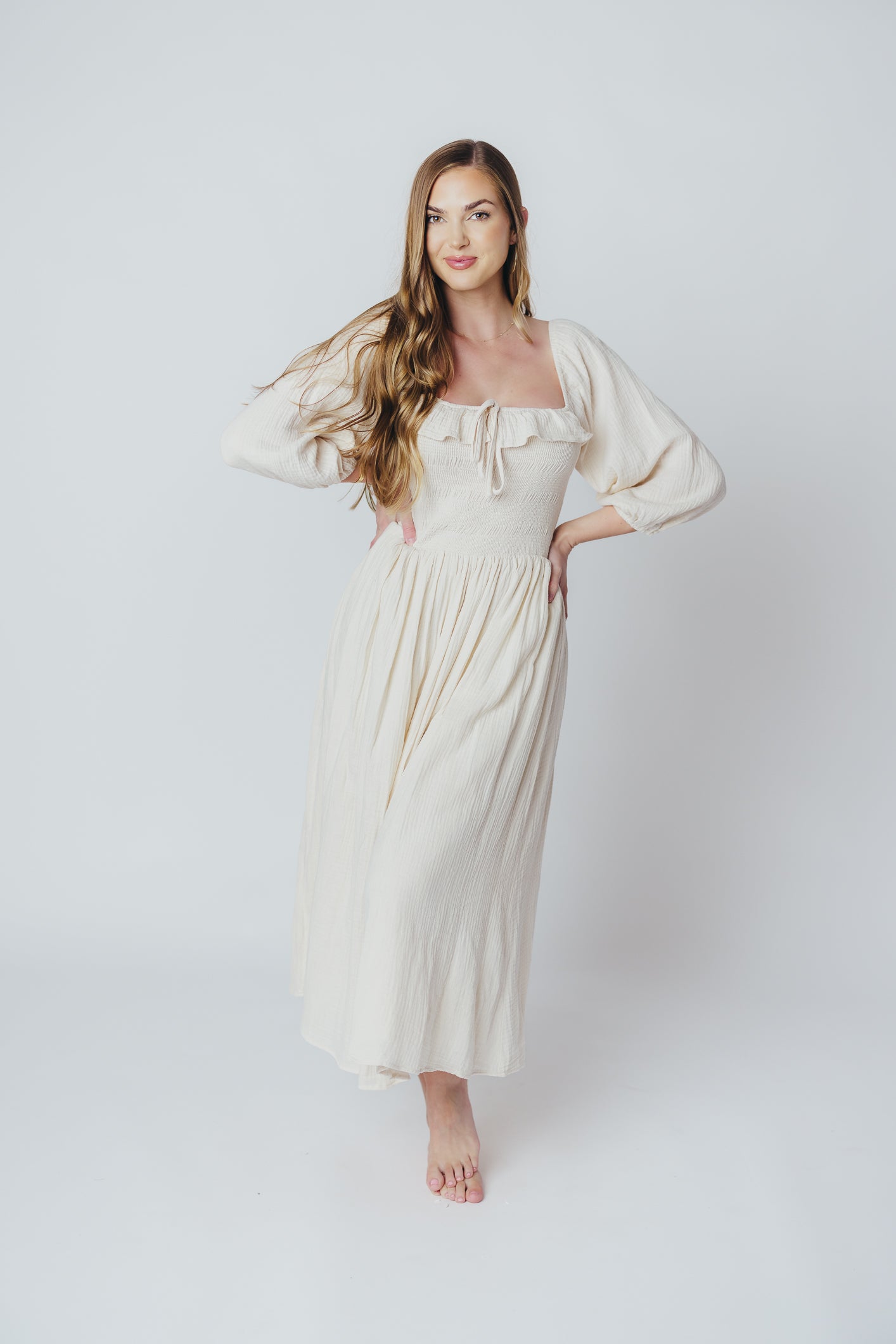 Juliet Midi Dress in Cream - Inclusive Sizing (S-3XL)