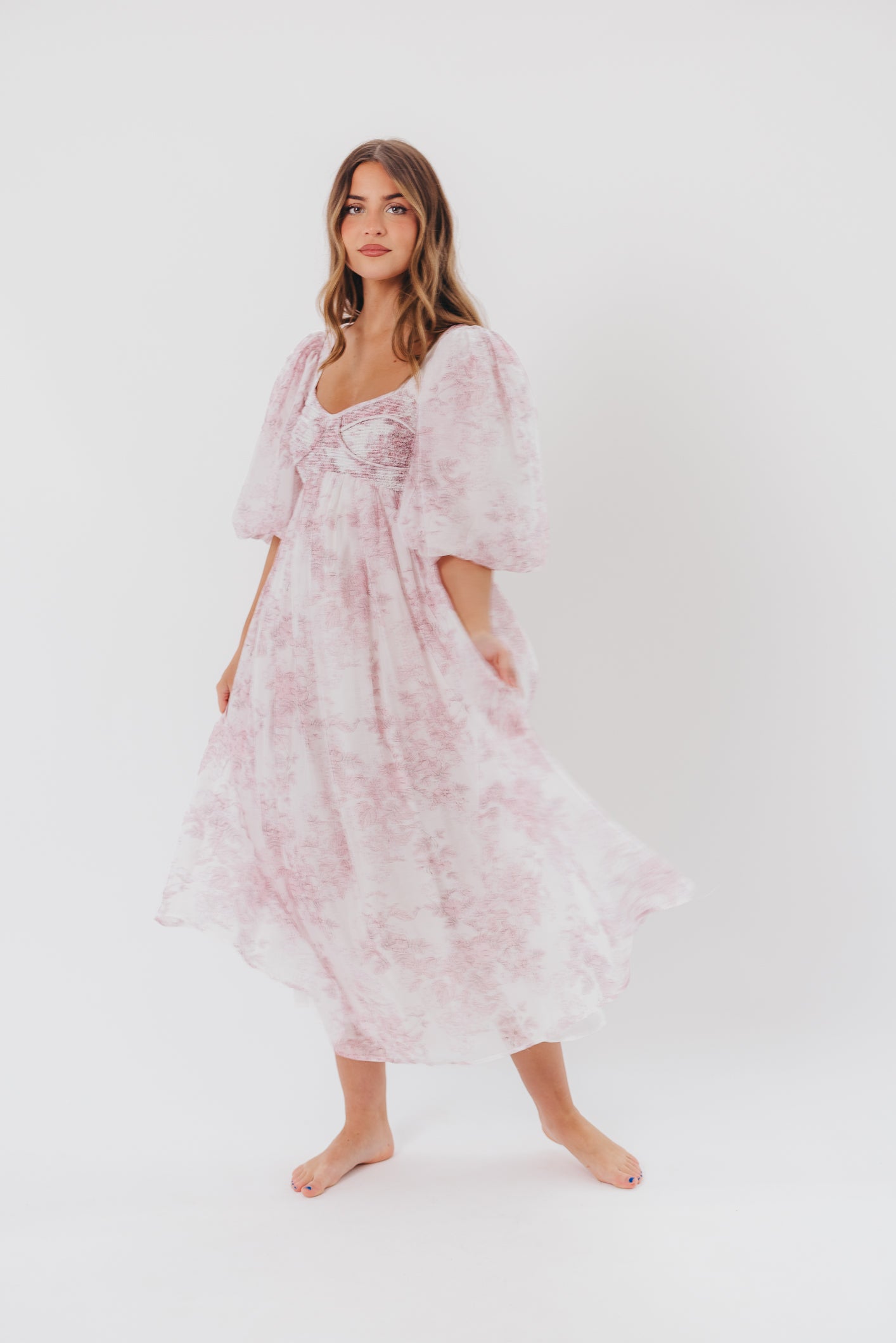 Harlow Midi Dress in Light Pink Floral - Bump Friendly & Inclusive Sizing (S-3XL)