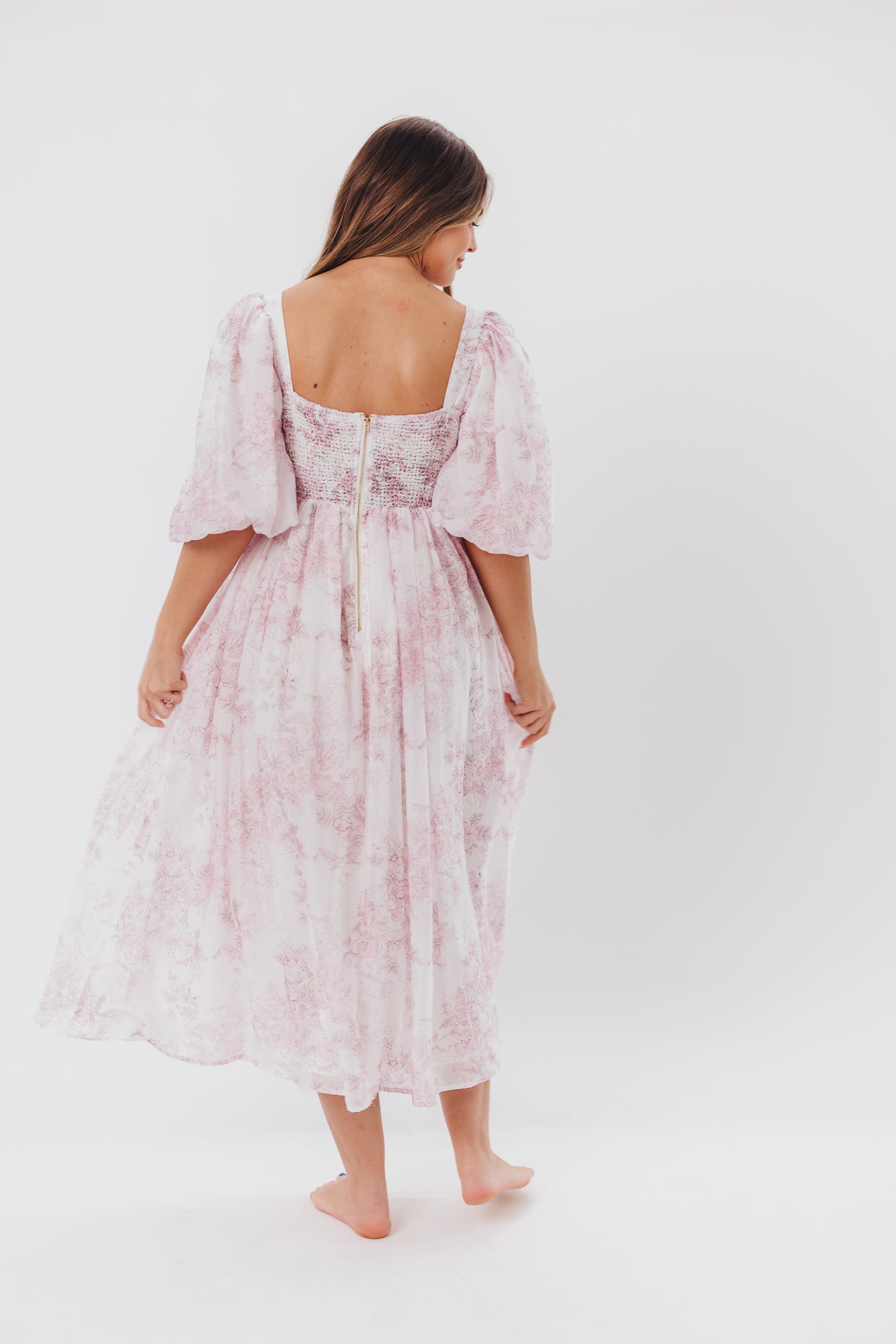 Harlow Midi Dress in Light Pink Floral - Bump Friendly & Inclusive Sizing (S-3XL)