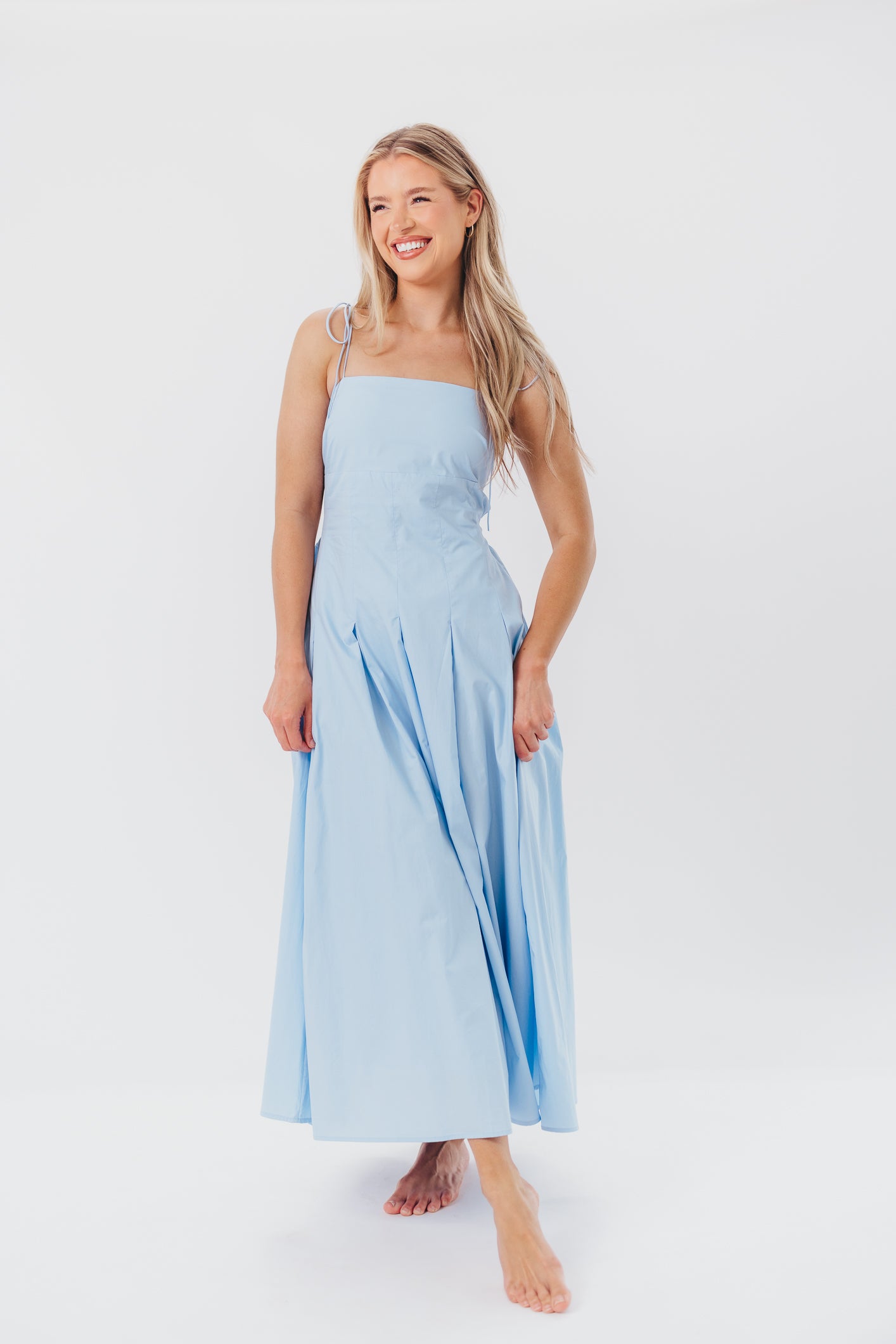 Jasmine Maxi Dress with Bandeau Neckline in Blue