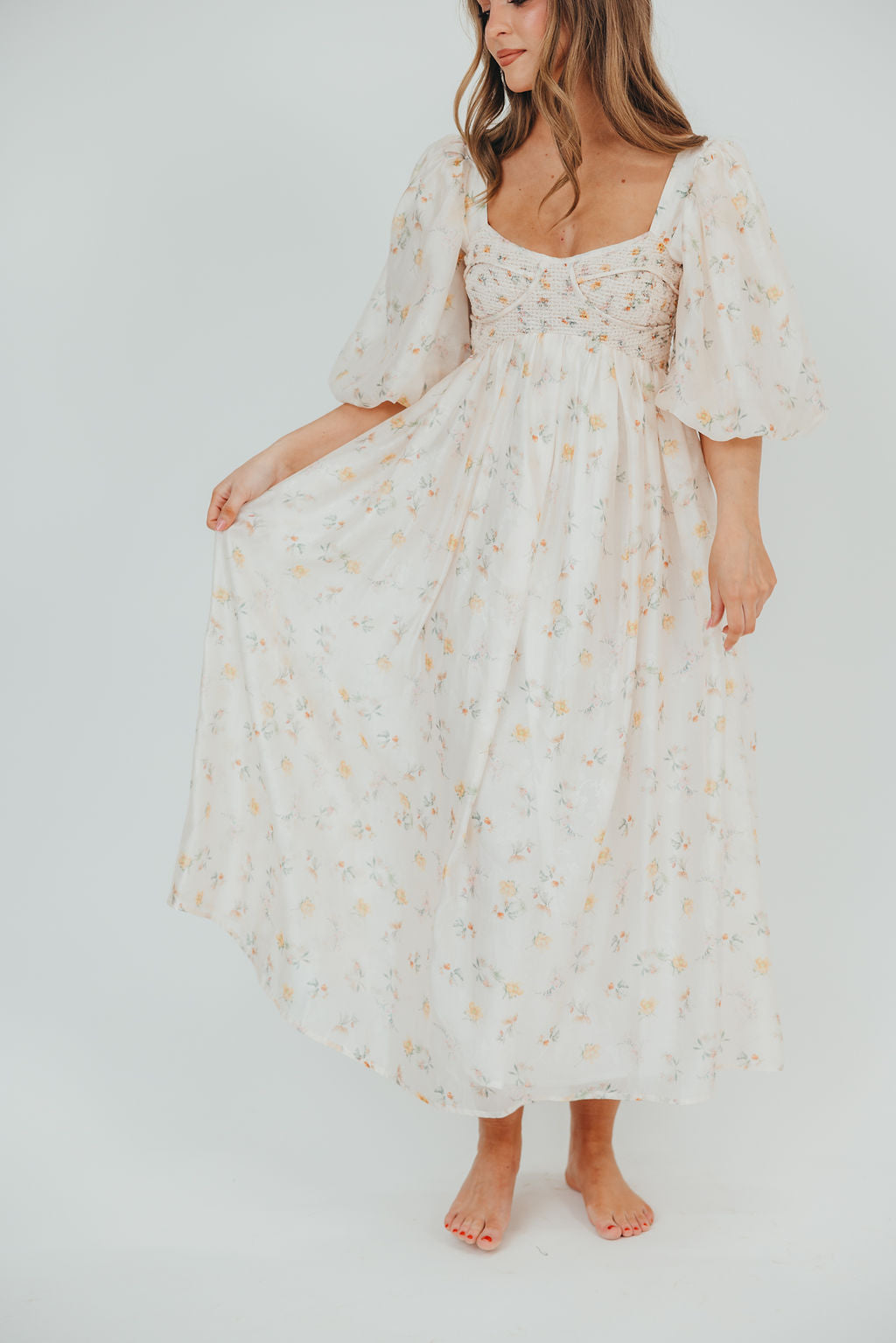 Harlow Maxi Dress in Tiny Yellow Floral - Bump Friendly & Inclusive Sizing (S-3XL)