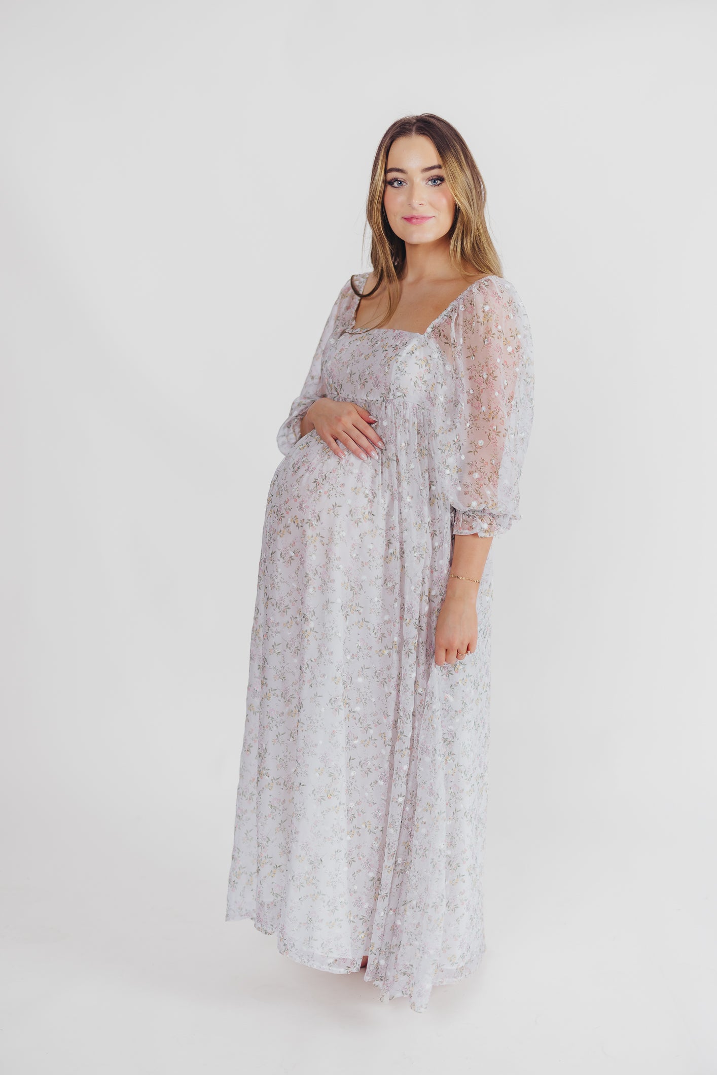 *New* Mona Maxi Dress with Smocking in Grey Floral - Bump Friendly (S-3XL)