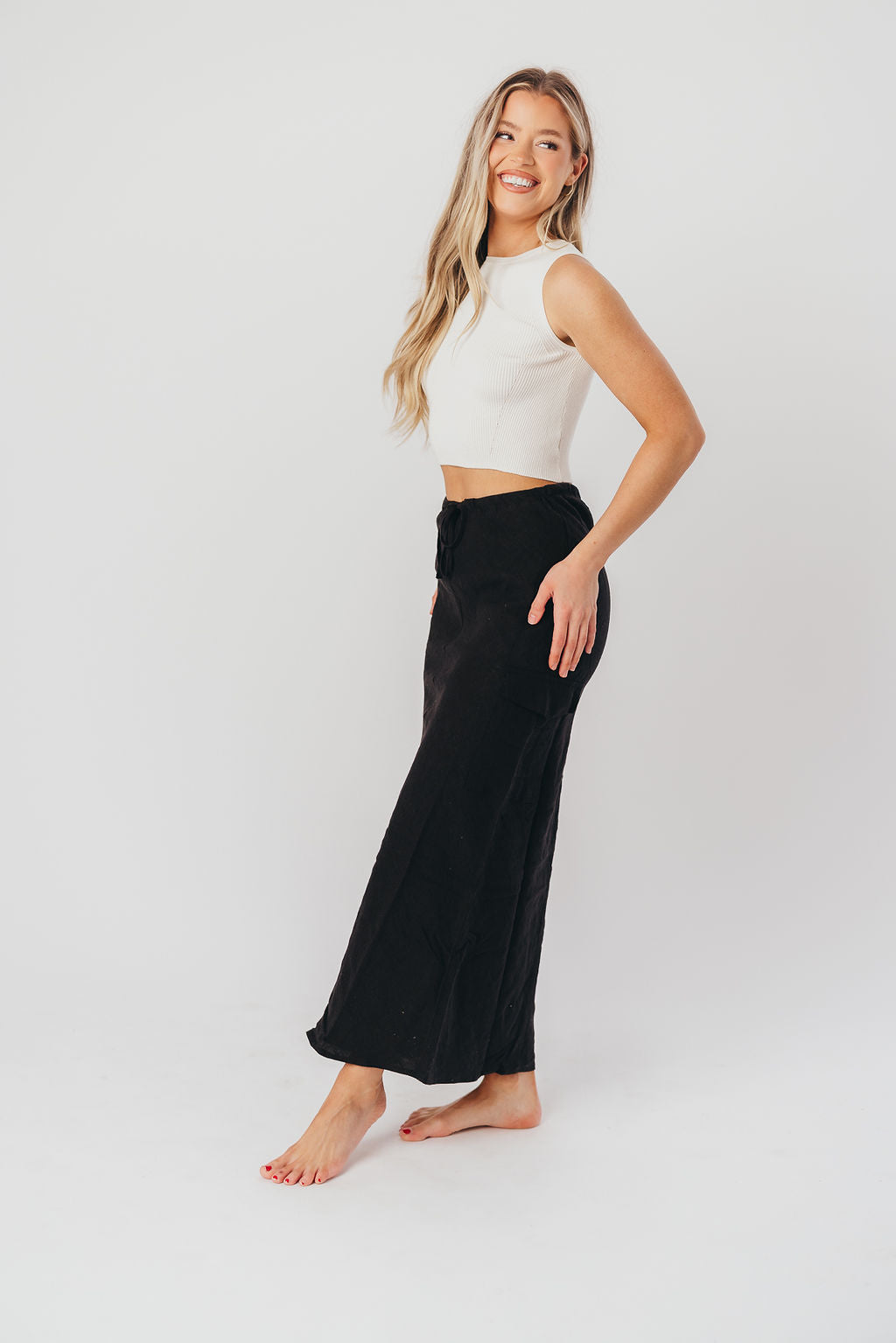 Farrah Linen Maxi Skirt in Black