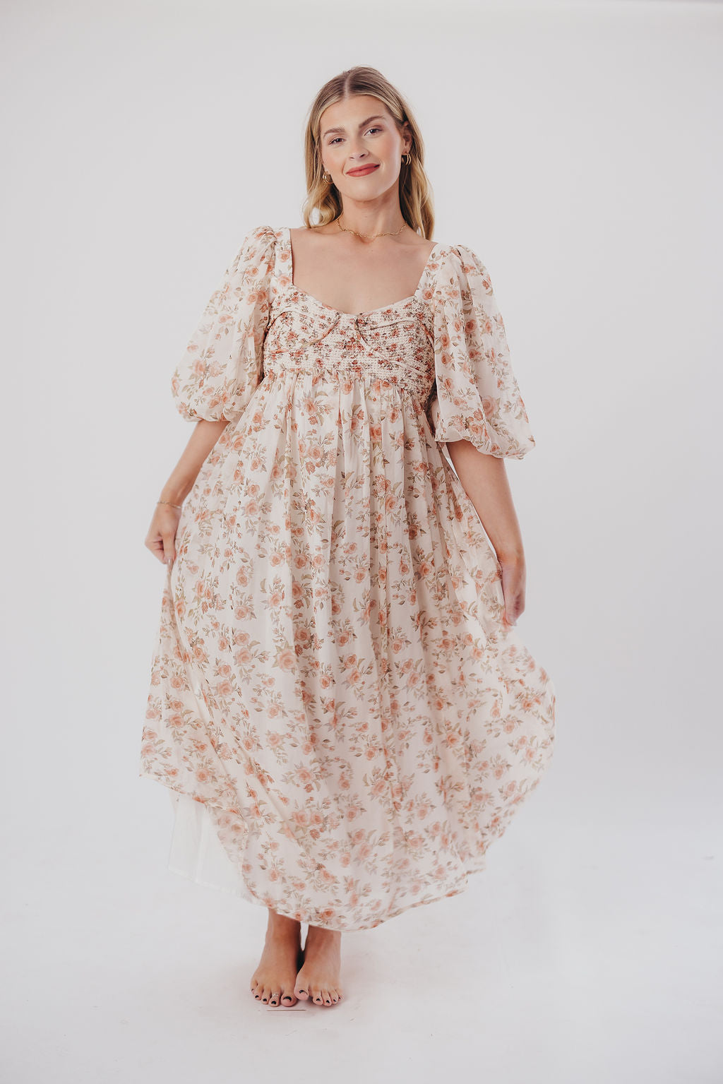 Harlow Maxi Dress in Ivory Floral - Bump Friendly & Inclusive Sizing (S-3XL)