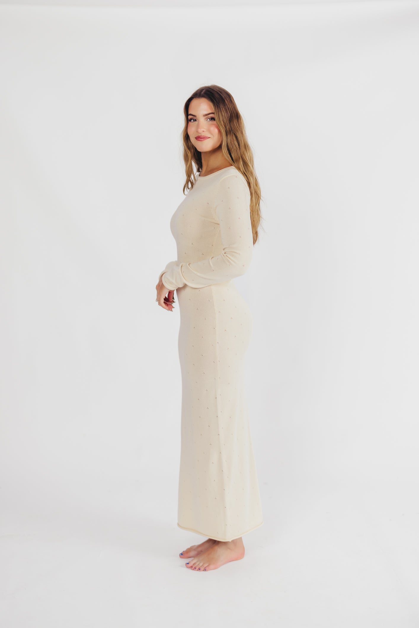 Maddy Pointelle Knit Maxi Dress in Butter