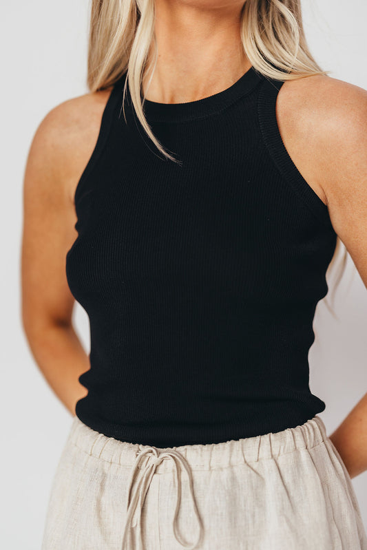 Fiona Classic Ribbed Tank Top in Black