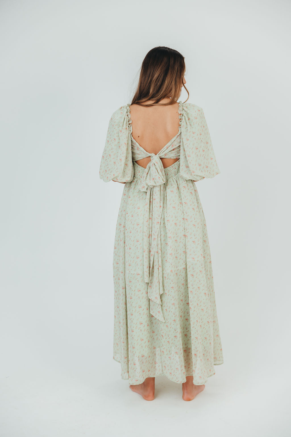 Melody Maxi Dress with Pleats and Bow Detail in Mint Floral - Bump Friendly & Inclusive Sizing (S-3XL) $30 OFF THIS WEEK