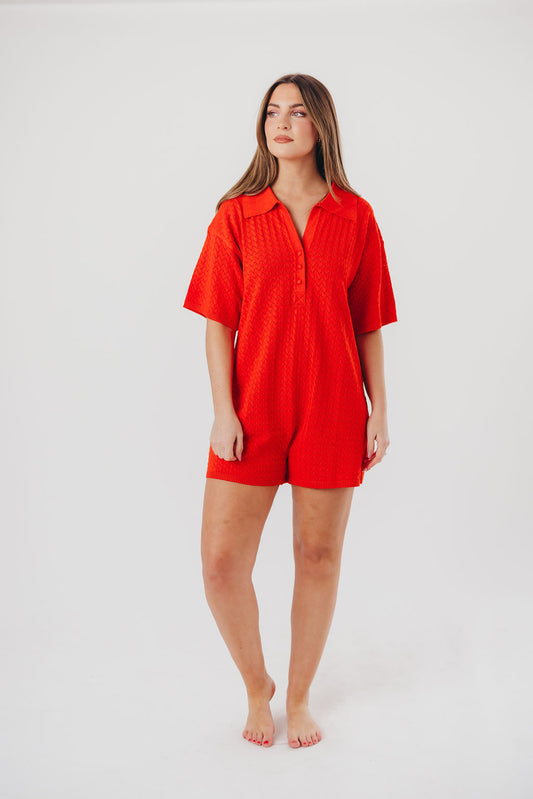Selena Relaxed Fit Knit Romper in Tomato - Nursing Friendly