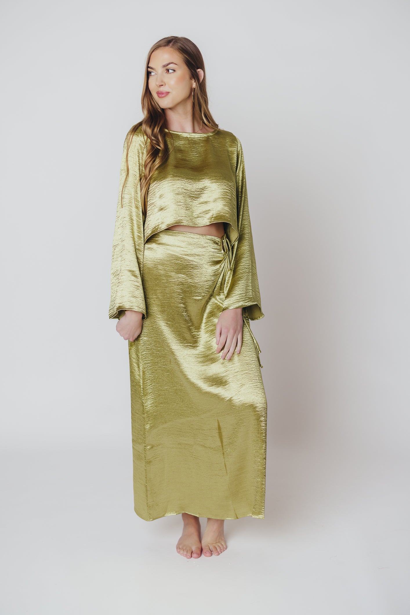 Cecily Midi Skirt in Olive Gold