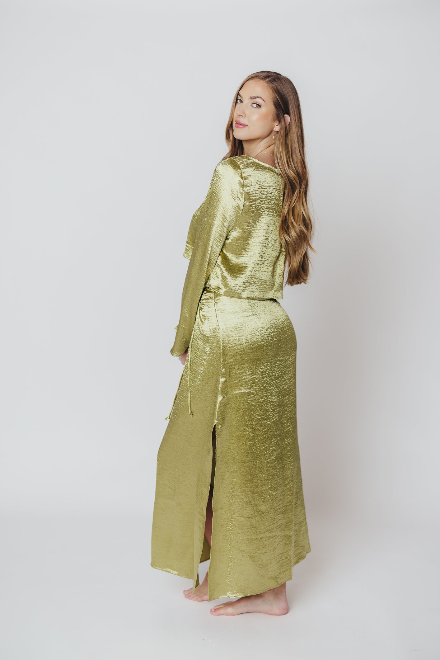 Cecily Midi Skirt in Olive Gold