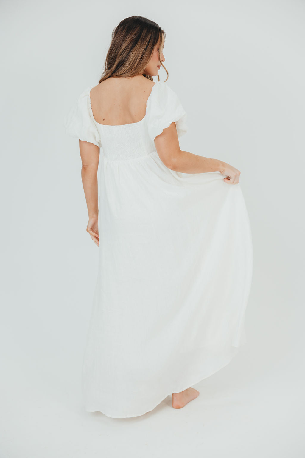 Candace Maxi Dress in Off-White - 100% Linen - Bump Friendly