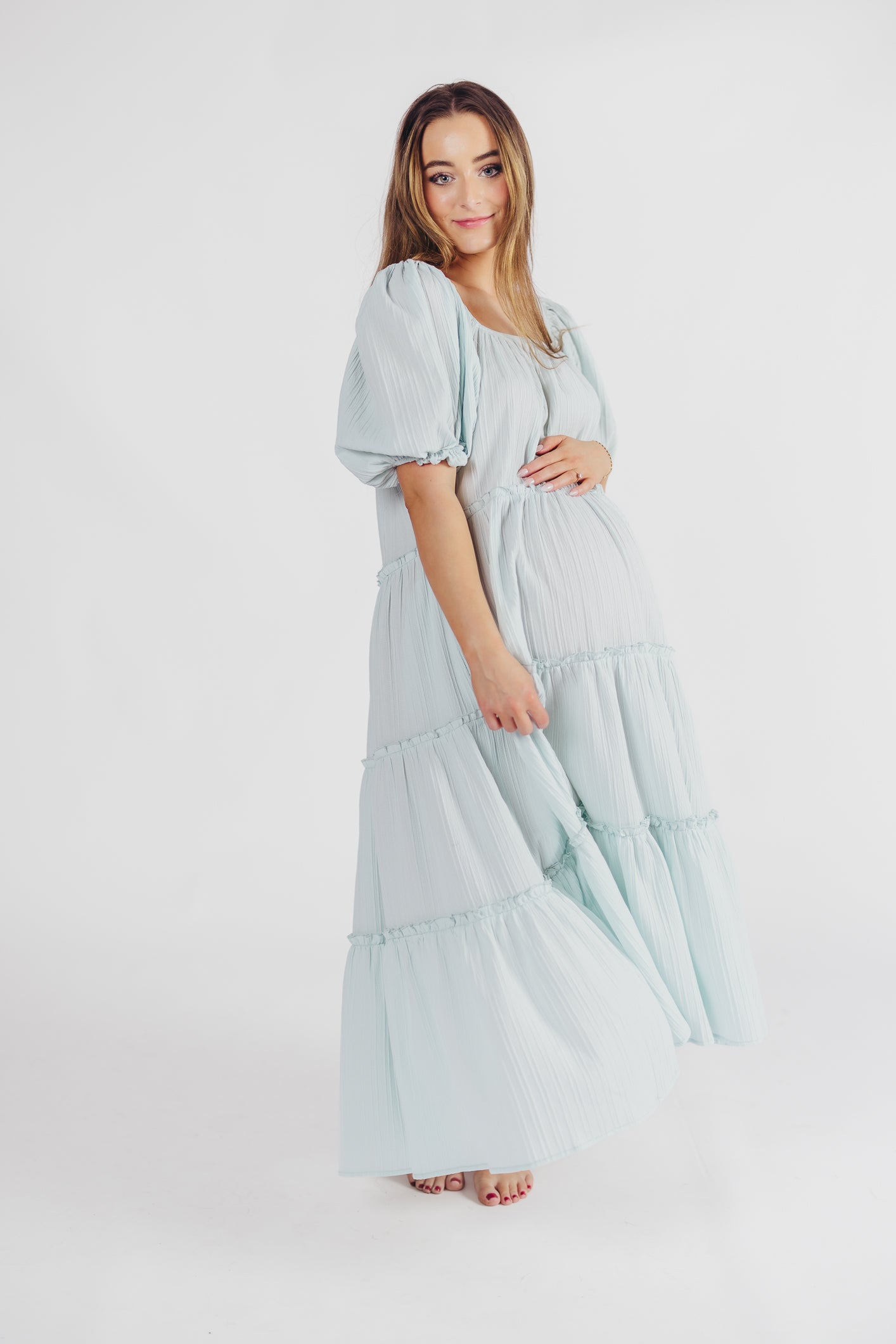 Eva Maxi Tiered Dress in Sky Blue - Bump Friendly & Inclusive Sizing (S-3XL)