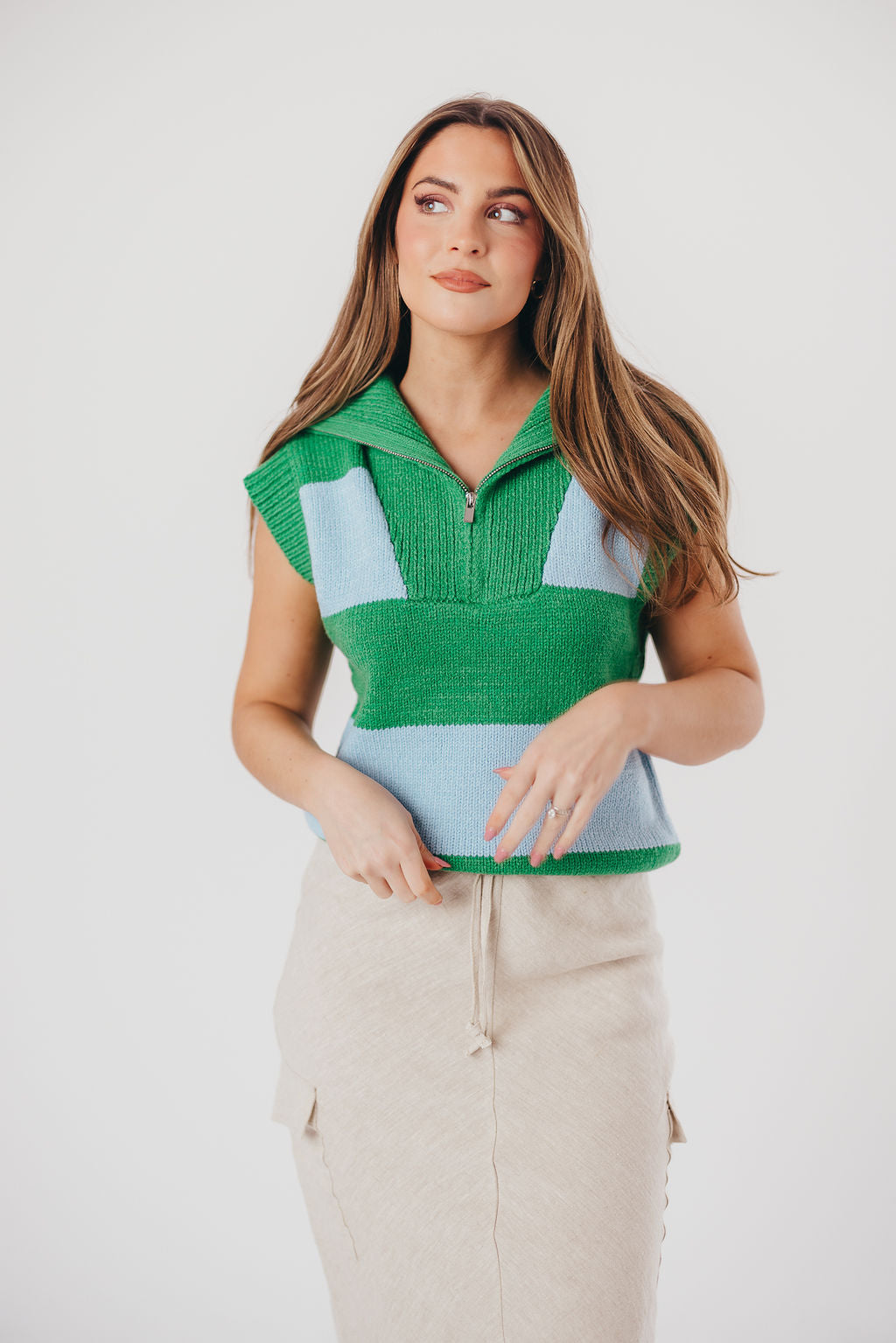 April Striped Sweater Polo Vest in Blue/Green