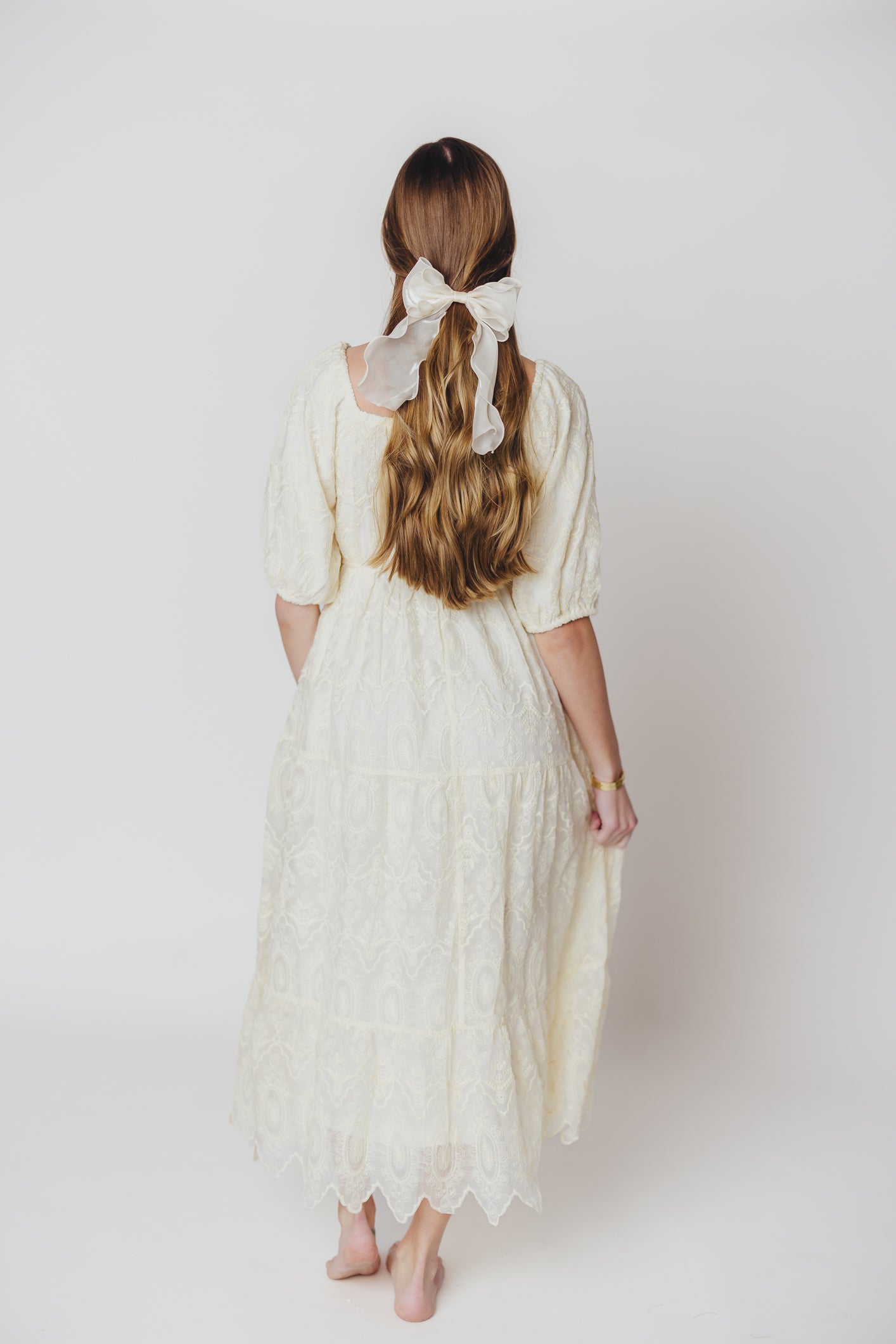 Stella Tiered Maxi Dress with Lace Overlay in Natural - Bump Friendly & Inclusive Sizing (S-3XL)