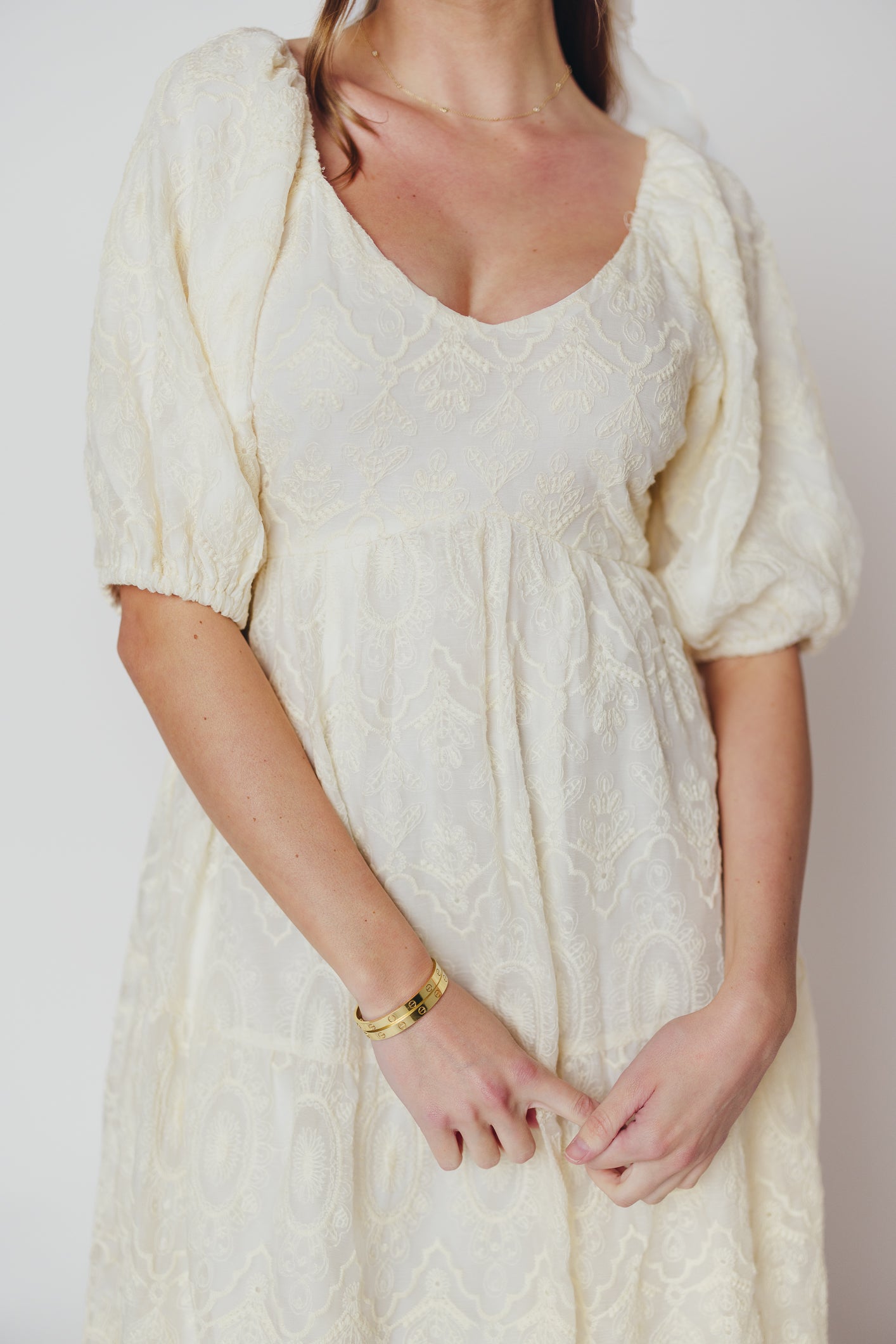Stella Tiered Maxi Dress with Lace Overlay in Natural - Bump Friendly & Inclusive Sizing (S-3XL)