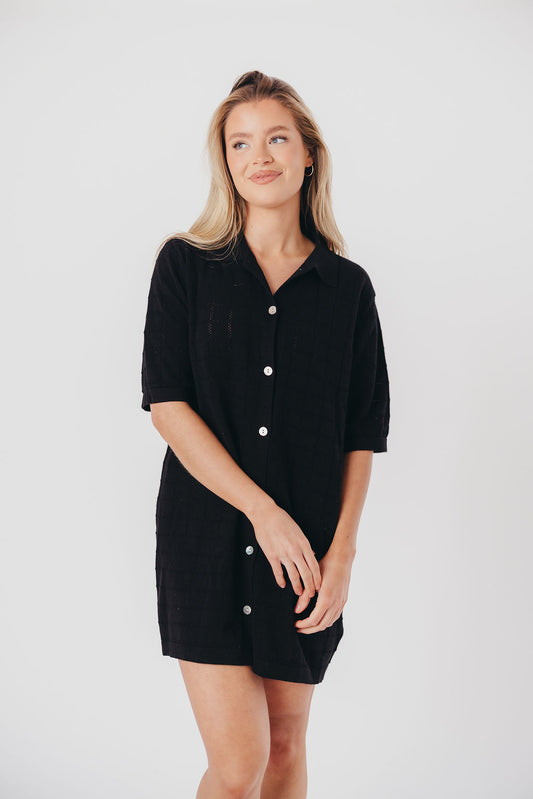 Aubrey Cotton Mini Shirt Dress in Black - Nursing Friendly
