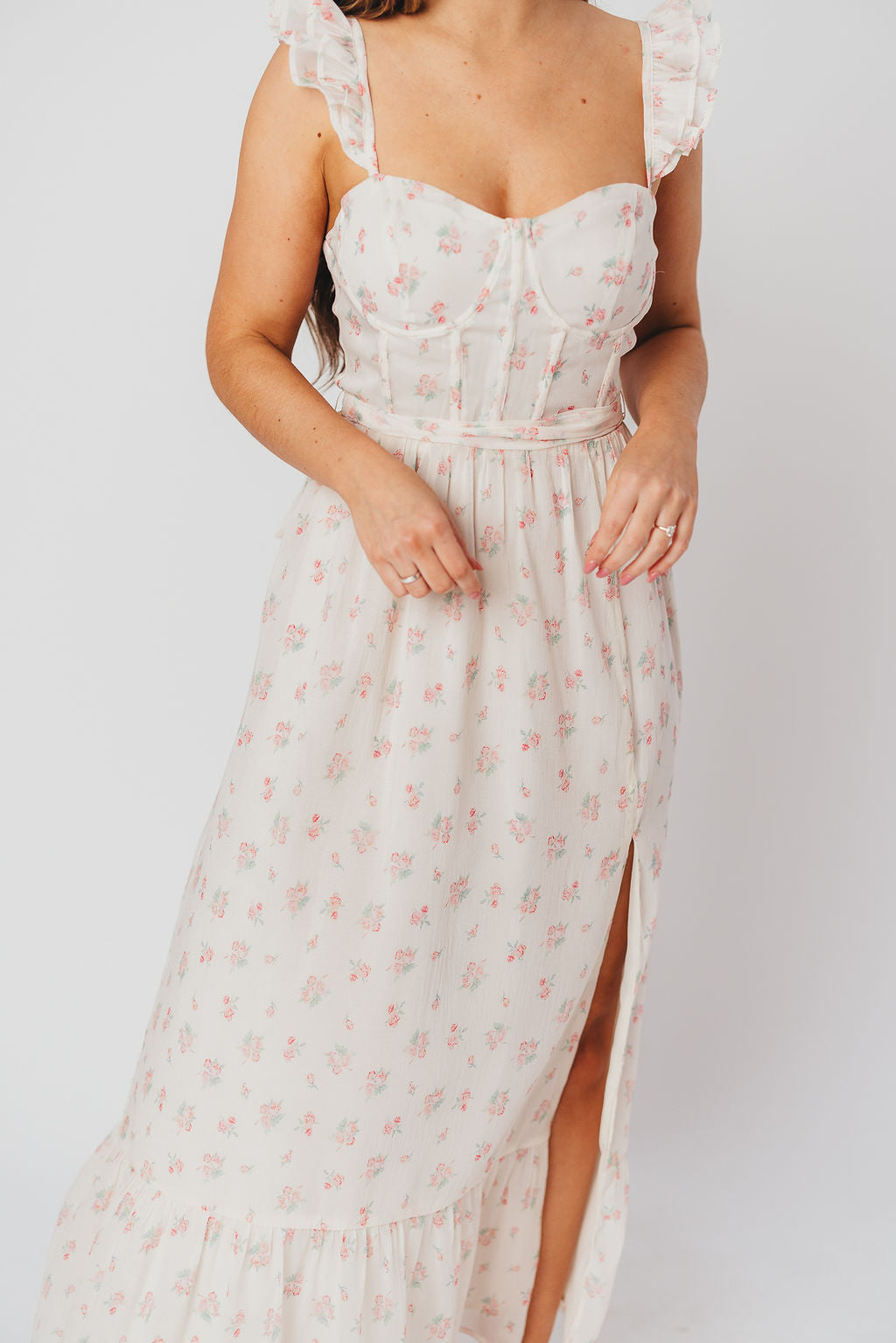 Rosamund Bustier-Style Maxi Dress in Blush Pink Floral -Inclusive Sizing (S-3XL)