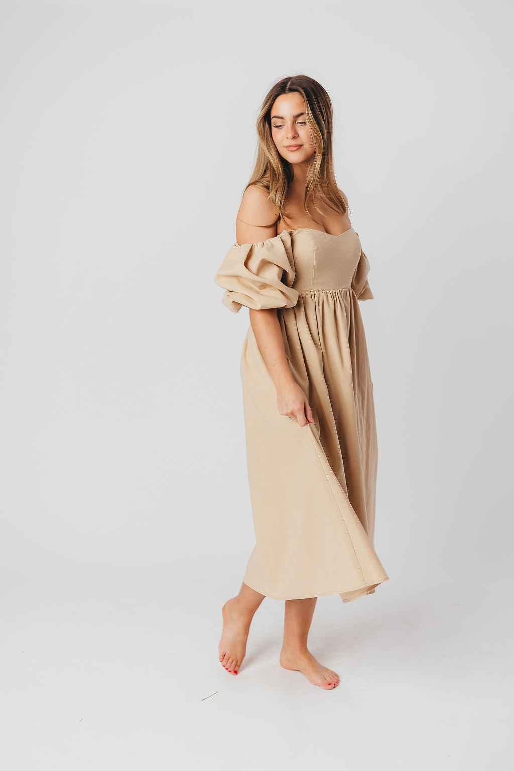 Hamilton Midi Dress in Taupe - Bump Friendly (S-2XL)