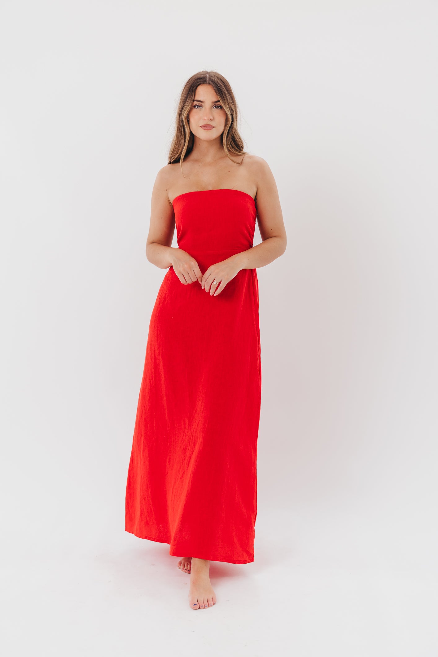 Blair Linen Maxi Dress in Red