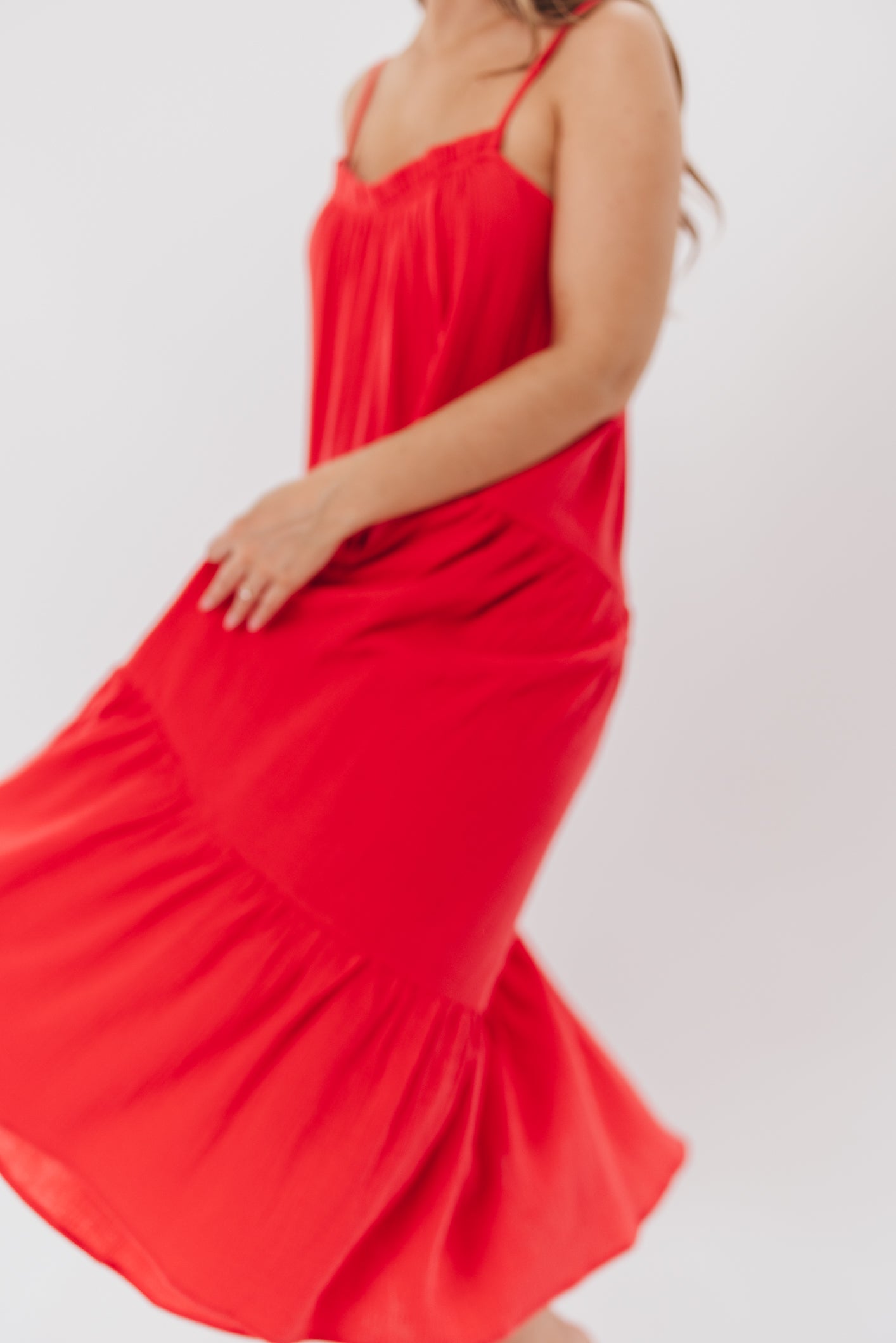 Arabella Gauze Maxi Dress with Tiered Skirt in Red - Bump Friendly