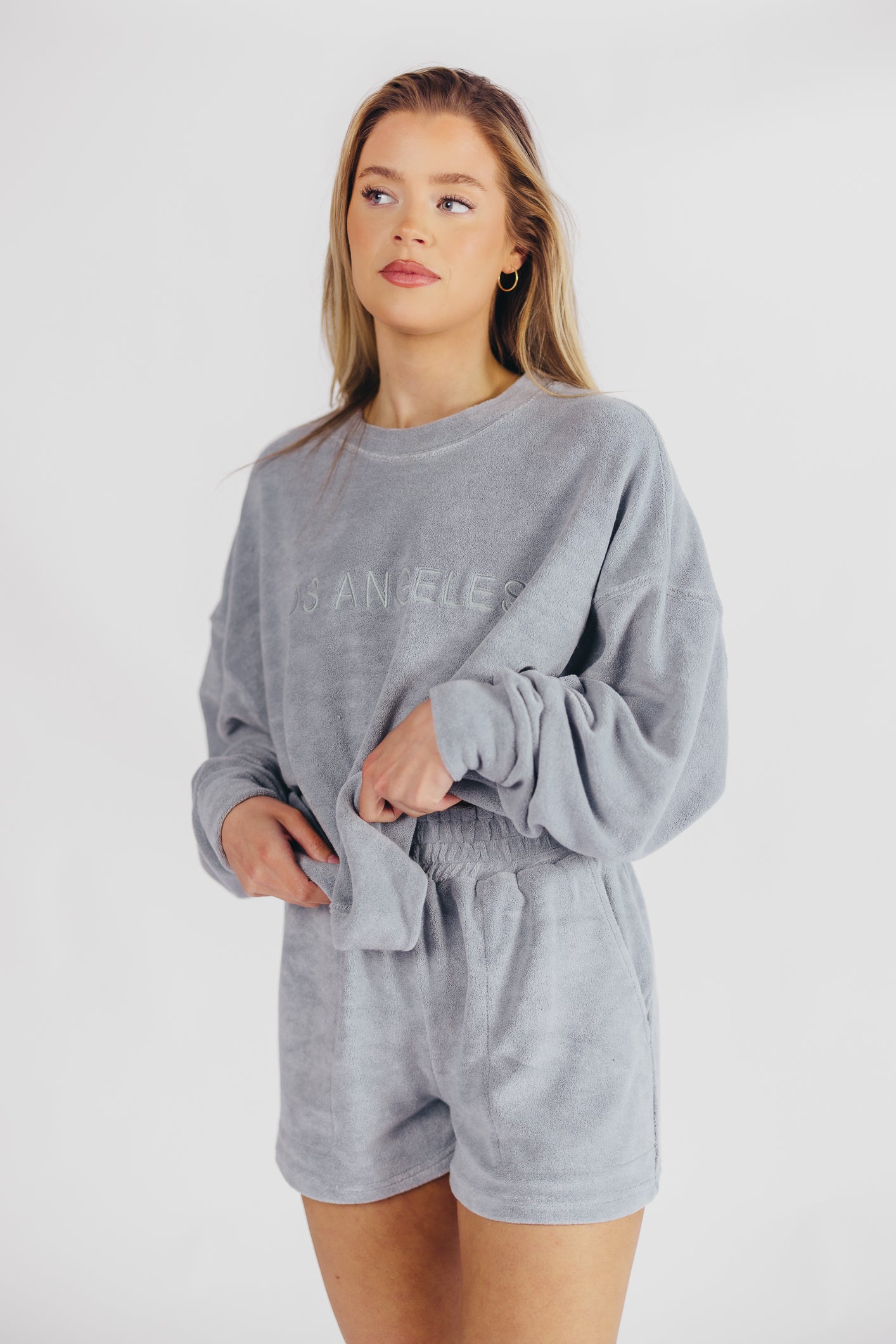 Una Terry Cloth Embroidered Sweatshirt in Blue