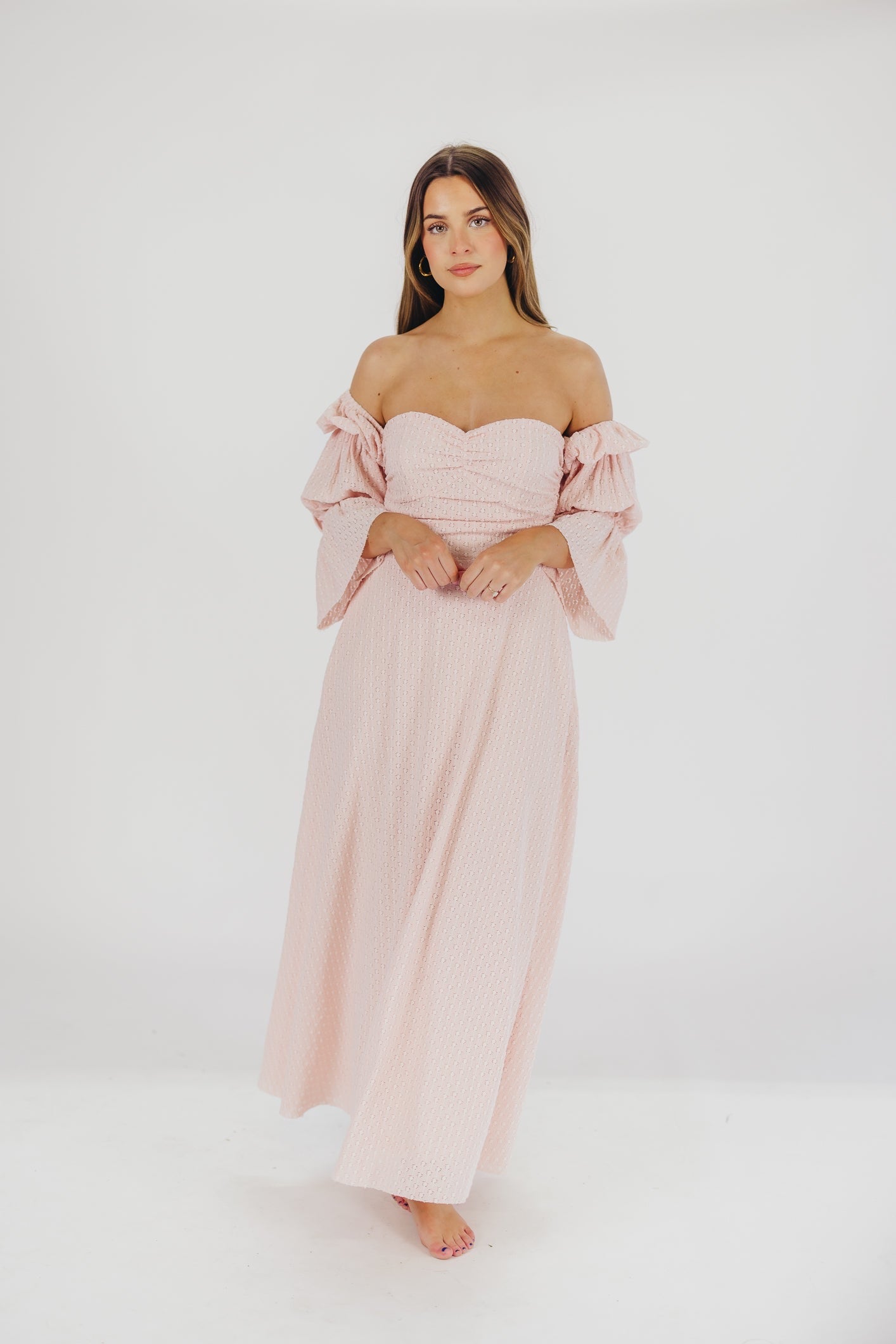 Corrine Tiered Sleeve Maxi Dress with Pockets in Ballerina Pink - Bump Friendly