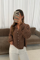 Piper Pin Striped Cardigan in Brown, close view