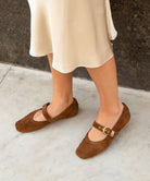 Mikel Ballet Flats in Cocoa Perforated Suede, side view