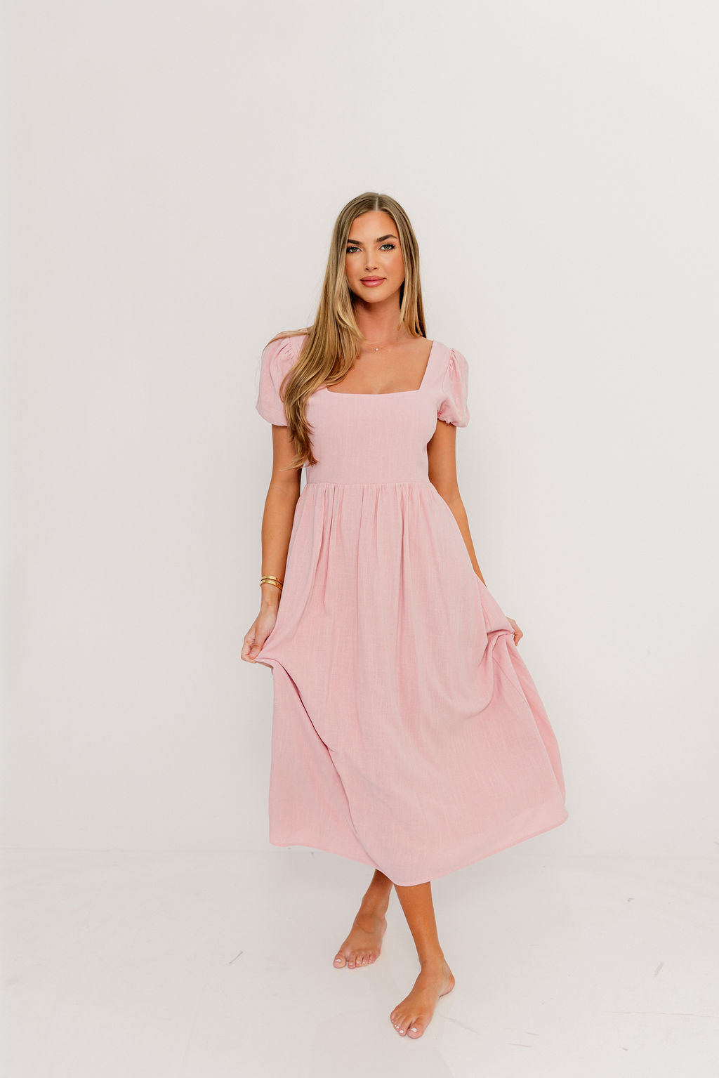 August Open Back Midi Dress in Peony - Bump Friendly
