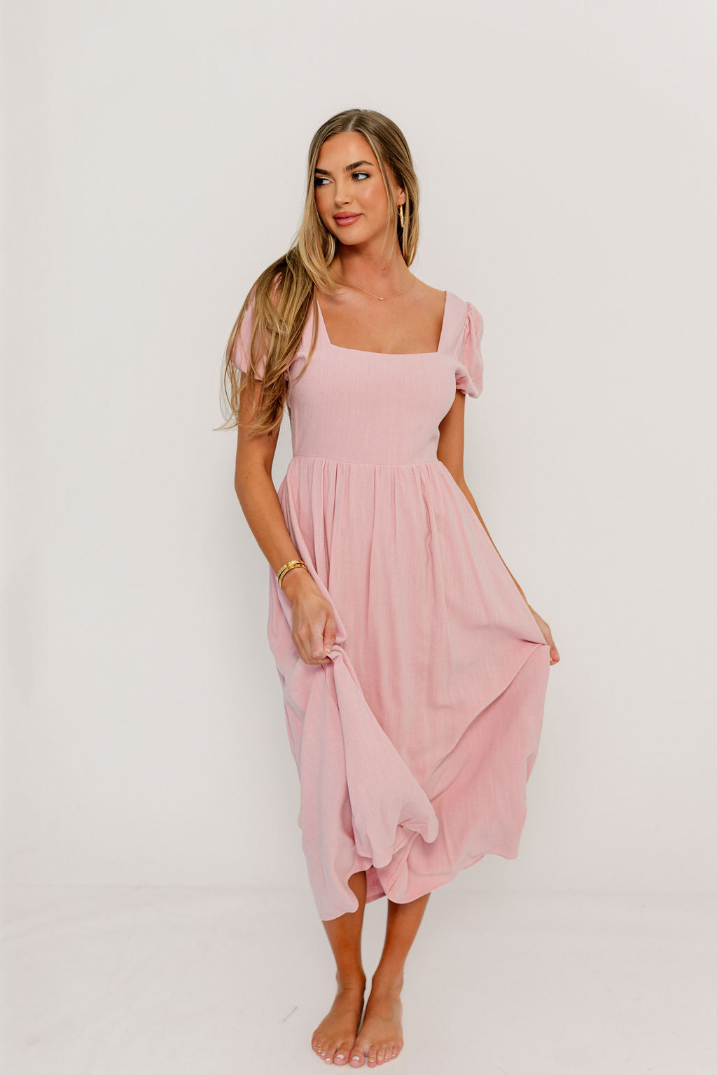 August Open Back Midi Dress in Peony - Bump Friendly