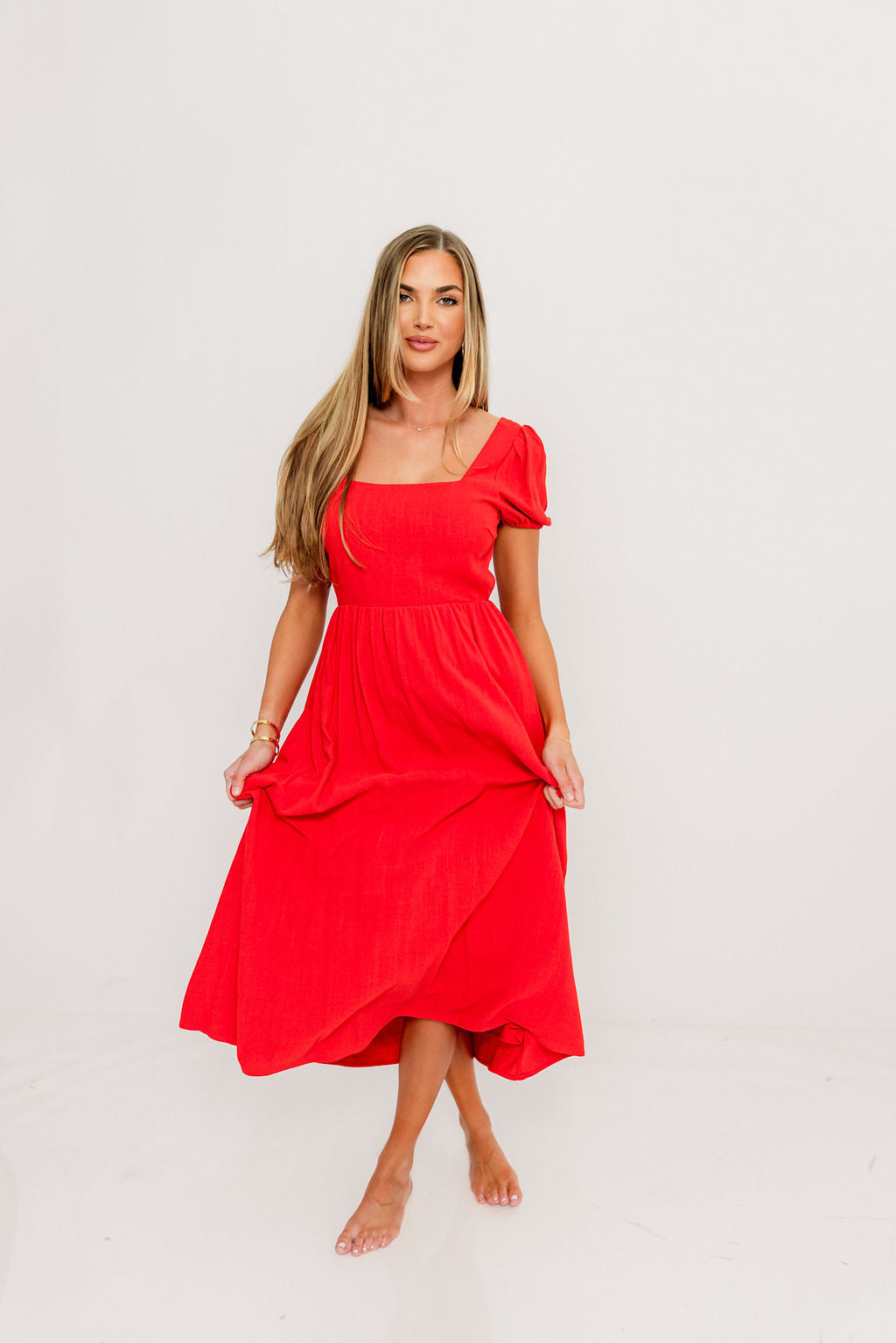 August Open Back Midi Dress in Poppy - Bump Friendly