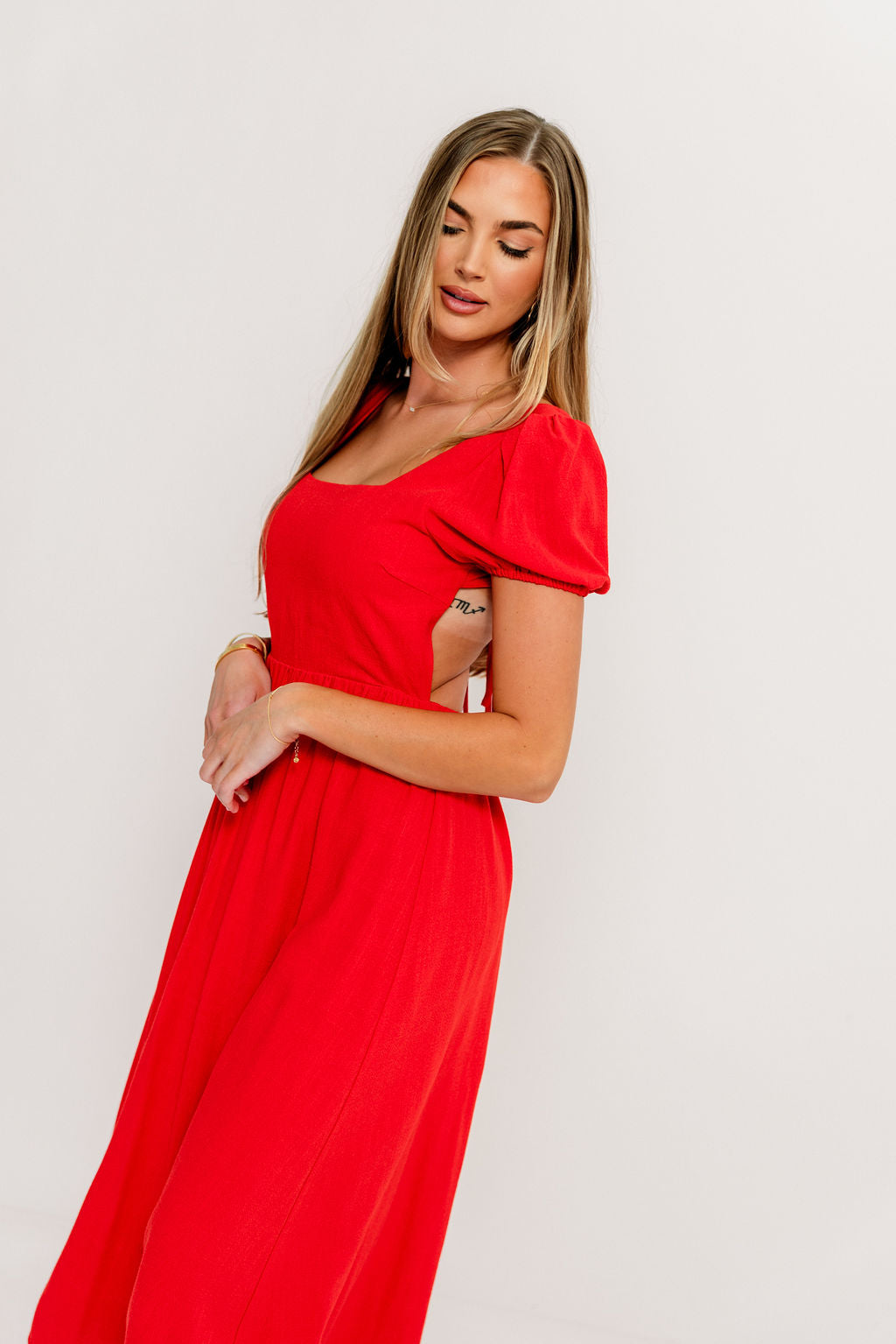 August Open Back Midi Dress in Poppy - Bump Friendly