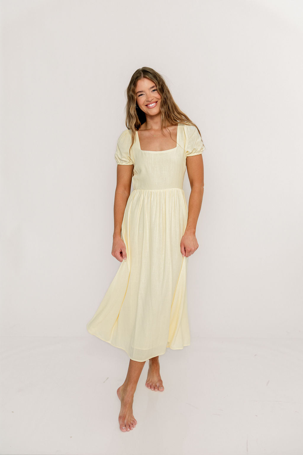August Open Back Midi Dress in Ivory Cream - Bump Friendly