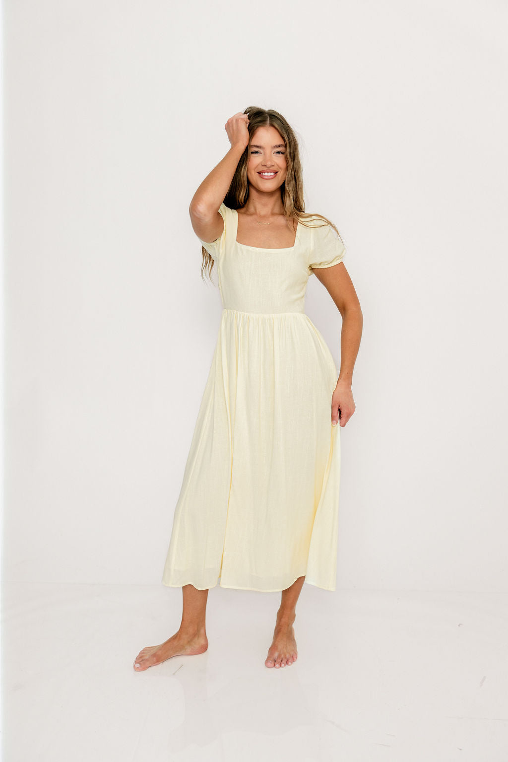 August Open Back Midi Dress in Ivory Cream - Bump Friendly