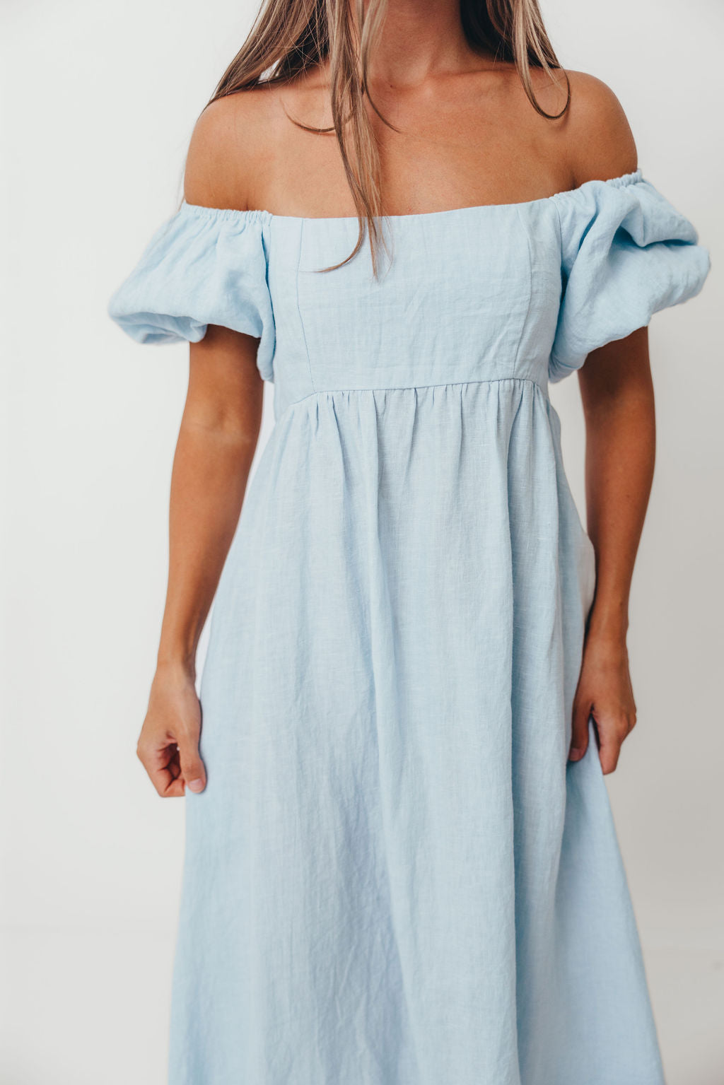 Candace Linen Maxi Dress in Light Blue - Bump Friendly
